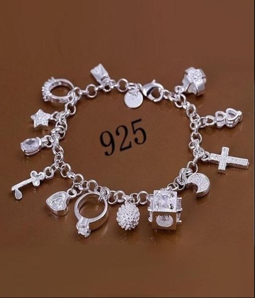 

fashion jewelry 925 sterling silver moon love cross charm chain bracelets charms for men or women fine gift6141254, Golden;silver