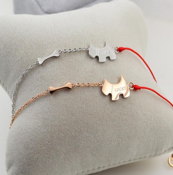 

2018 lucky dog bone bracelet with red rope rose gold color titanium steel banglebracelet fashion womanman bangle6497364, Golden;silver