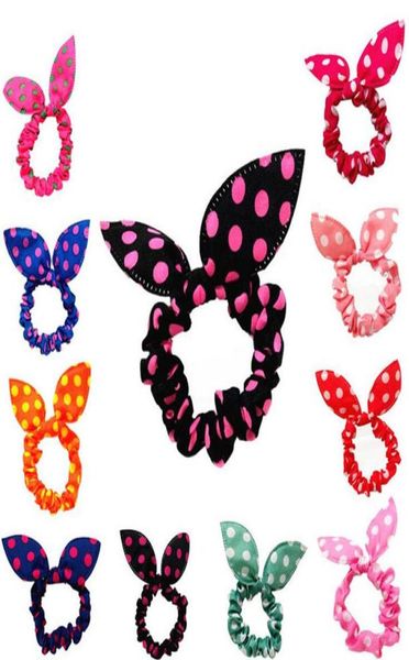 

100pcslot children women hair band cute polka dot bow rabbit ears headband girl ring scrunchy kids ponytail holder hair accessori9592814, Pink