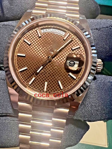 

new watch strap luxury wristwatch 18k rose gold chocolate motif dial 40mm movement 904l automatic mens bracelet waterproof men's watche, Slivery;brown