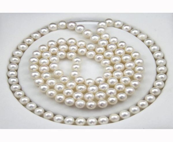 

100 natural pearl necklace round white sweater chain 910mm fine jewelry 925 silver clasp 130cm7408077