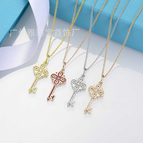 

high-quality high version tiffayffay full diamond sunflower key necklace female white copper plated 18k rose gold personalized versatiffayle, Black