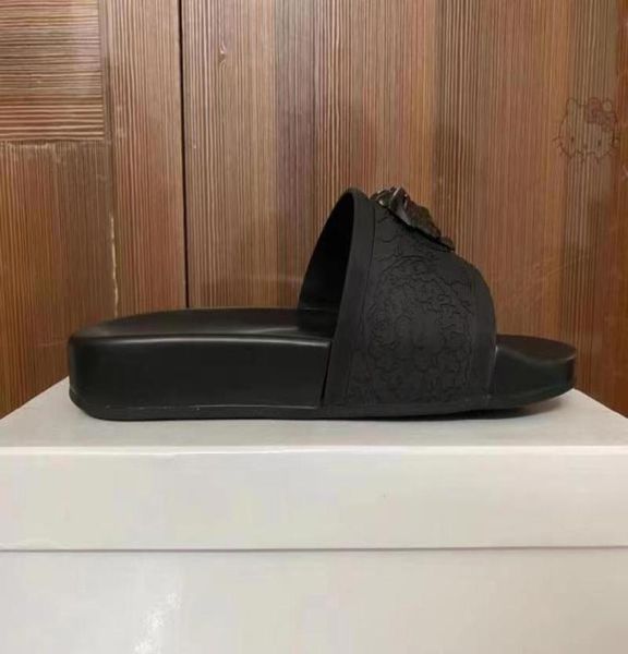 

2022 sandals for men women classic floral brocade slides flats leather rubber platform flip flops gear bottoms beach shoes loafers6885778, Black