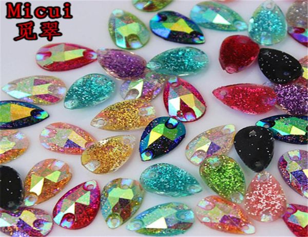 

micui 200pcs 712mm shining drop ab color resin rhinestone crystal stones flatback beads sew on with 2 holes for dress garment diy6430979, Black