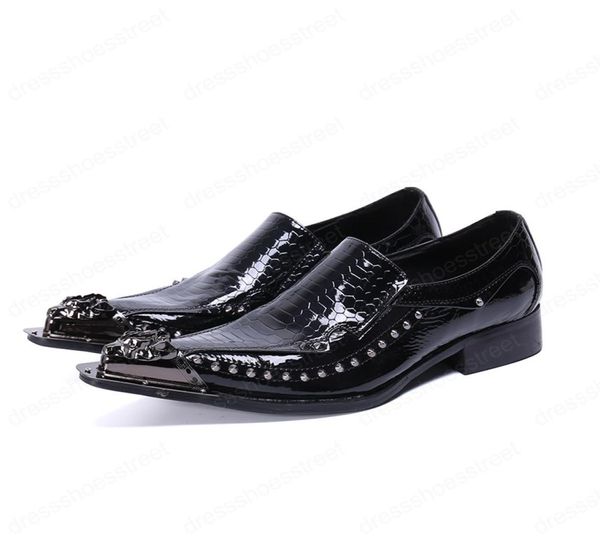 

snake skin men metal toe genuine leather shoes british style men slip on shoes formal party nightclub male shoes5368254, Black