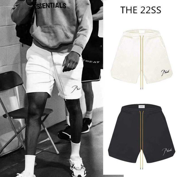 

designer clothing rhude american shorts men's high street casual sports pants knitted cotton quarter basketball pants up to knee length, White;black