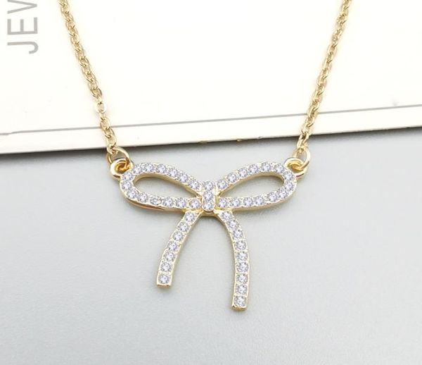 

simple bow with diamonds necklace bow clavicle chain01231415437, Silver
