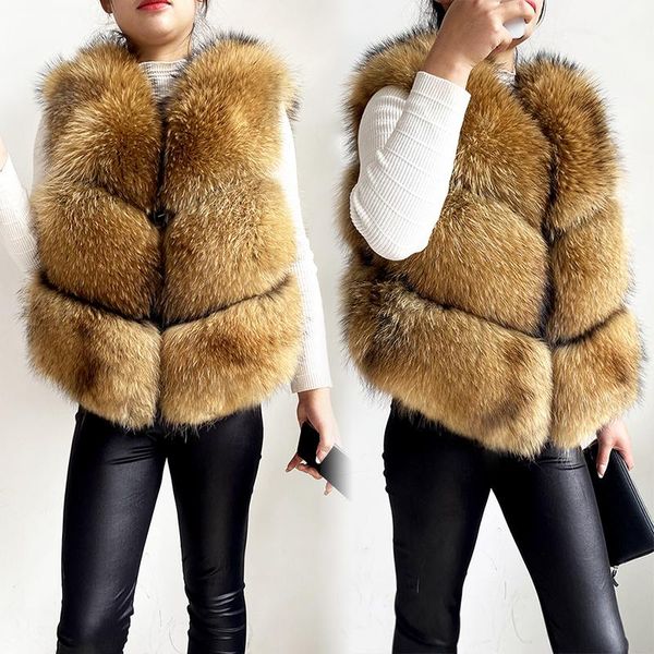 

fur factory direct sales fur coat women stylish slim cropped raccoon fur vest luxurious women's coat fur jacket, Black