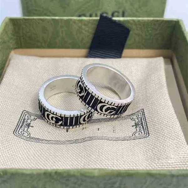 

new 2023 designer jewelry bracelet necklace ring . sterling stripe black ring old stripe men women lovers same pair hip hop ringnew jeweller, Silver