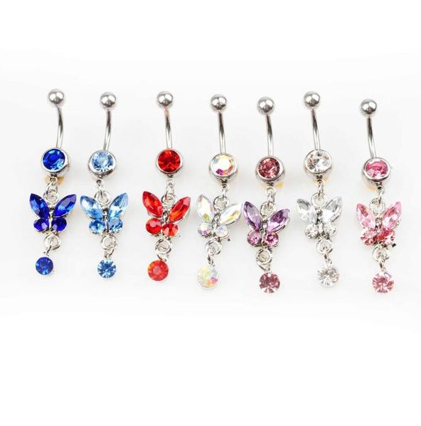

d0347 6 colors mix colors belly button navel rings body piercing jewelry dangle accessories fashion charm butterfly 20pcs lot jnxp8781258, Silver