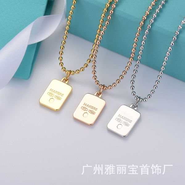 

high-quality new style tiffayffay square necklace white copper plated 18k real gold cnc steel print ins exquisite fashion men and women&#039, Black