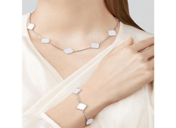 

fashion necklaces designers four leaf clover necklace jewelry sets for women necklaces and bracelets 5 motifs gift stainless steel3702089, Silver