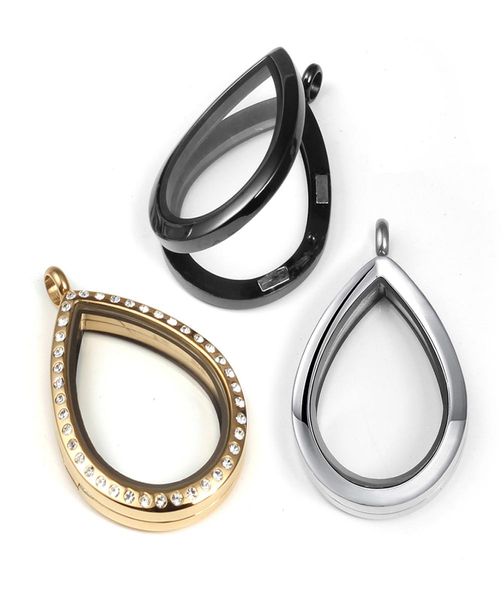 

new fashion locket teardrop magnetic closure 316l stainless steel floating living memory glass locket pendant whole5313515, Silver