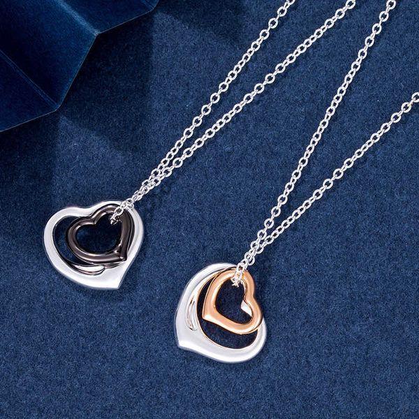 

high-quality tiffayffay s925 sterling silver heart lock pedigree love necklace women's advanced fashion light luxury bicolor double col, Golden;silver
