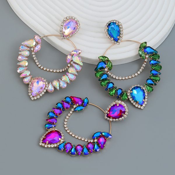 

s3713 bohemina fashion jewelry colorful rhinestone dangle earrings for women water drop exaggerated elegant stud earrings, Silver