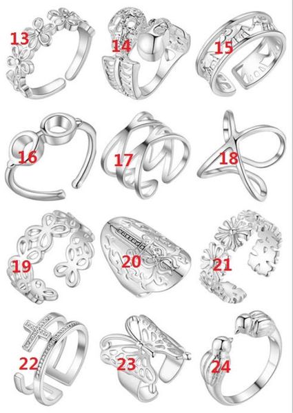 

plated 925 sterling silver ring can be adjusted opening ring cross glasses human skeleton flower butterfly rings mix 12 style 12pc8316603