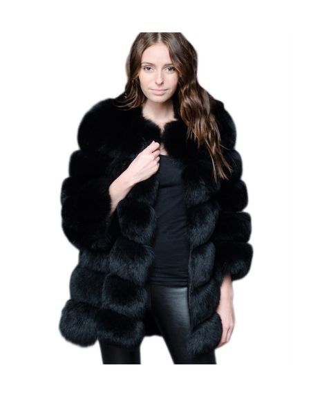

zadorin new luxury long artificial fur coat ladies thick warm winter coat fluffy artificial fur jacket women artificial fur coat leopard pri, Black