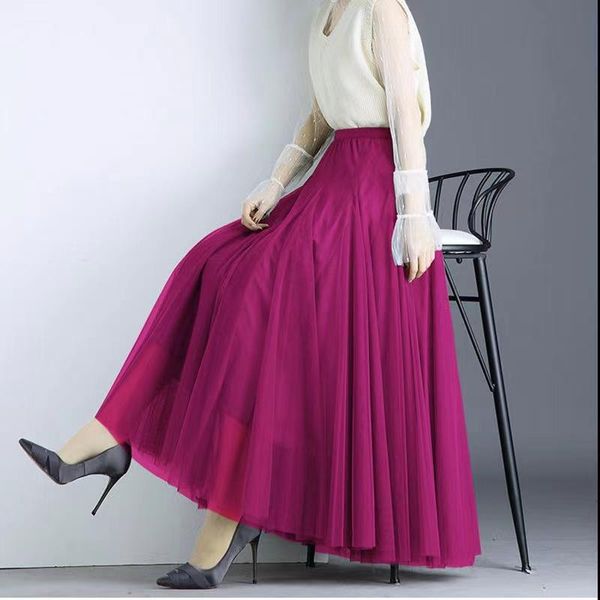 

capris 15 colors tulle skirt women elastic high waist mesh skirts 720Â° swing long aline pleated tutu skirt linging female jupe longue, Black;white