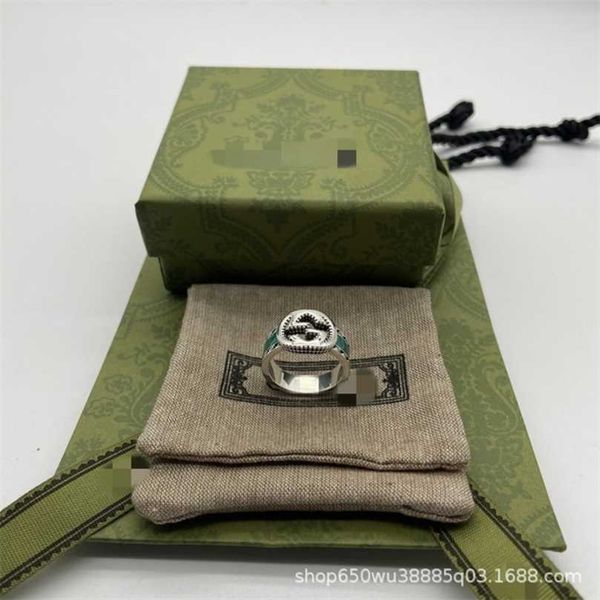 

50% off designer jewelry bracelet necklace ring 925 ancient green enamel trend hip hop hollowed out couple ring, Silver