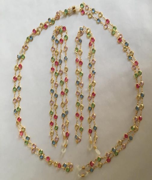 

gold or silver electroplated sunglass eyeglass brass chain spectacle retainer patched with flat acrylic beads lanyard string3522614