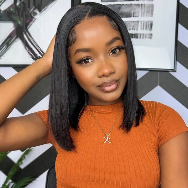 

hair wigs for women straight short bob wigs lace front human hd transparent lace frontal straight bob wigs, Black;brown