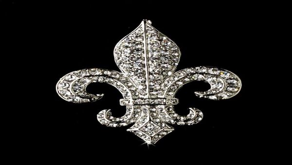 

2quot vintage silver clear rhinestone fleur de lis brooch s04791318, Gray