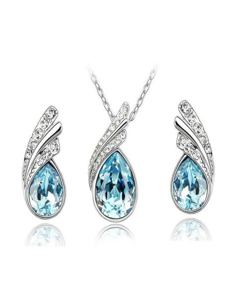 

bridal jewelry set austrian crystal earring necklace set rhinestone pendant necklace stud earring for women wedding pa5269441, White