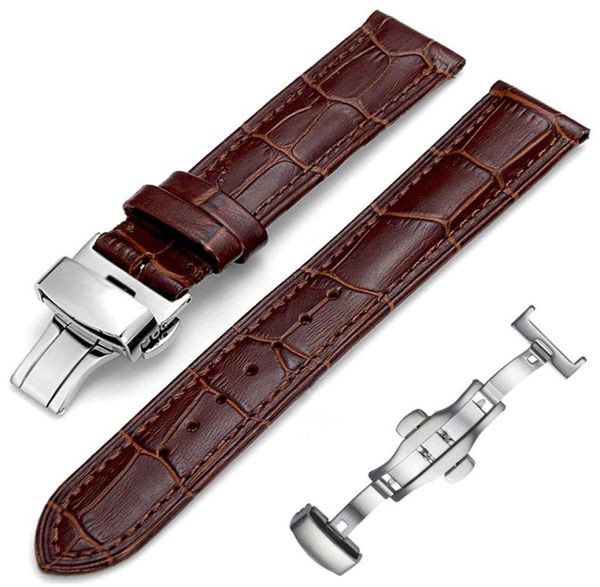 

genuine leather watchband with butterfly buckle bands croco grain bracelet for watch sized in 14 16 18 19 20 21 22 24 mm6018700, Black;brown