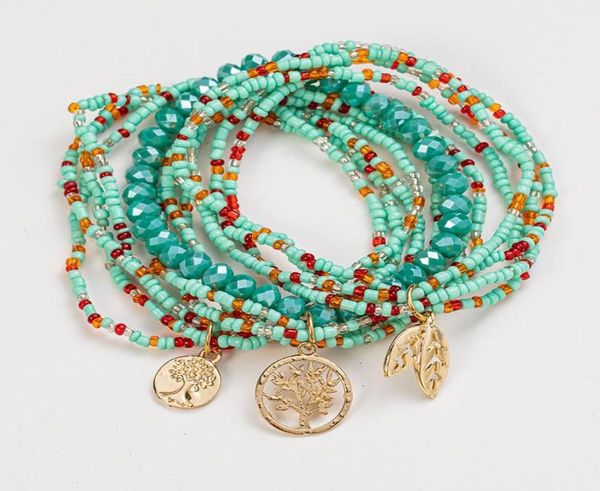 

charm bracelets items layer ethnic handmade multicolor acrylic beads for women tree pendant bracelet set bohemian jewelry7362674, Golden;silver