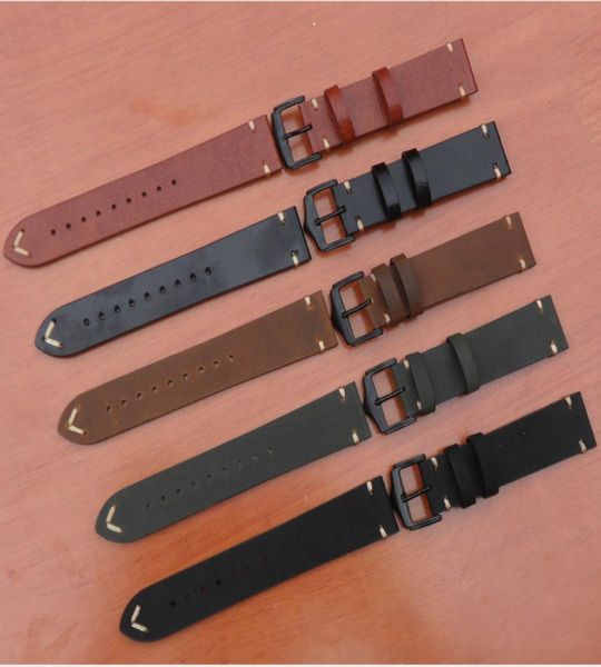 

spot whole explosion models handworn leather strap crazy horse leather cow shin leather strap 22mm hand stitched strap8274132, Black;brown