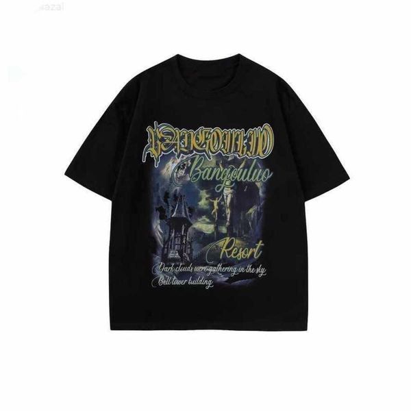 

high street washed old short sleeve t-shirt men's designer fashion brand ins hip hop loose half t-shirt, White;black