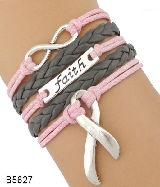 

love faith believe hope ribbon pray for breast cancer sucks awareness fighter survivor pink leather wrap bracelets for women17577877, Golden;silver