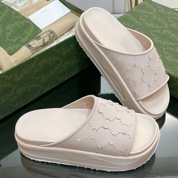 

candy-colored slippers designer vintage rubber women men slipper solid color women's flat thick sole sandal printing embossing rubber a, Black
