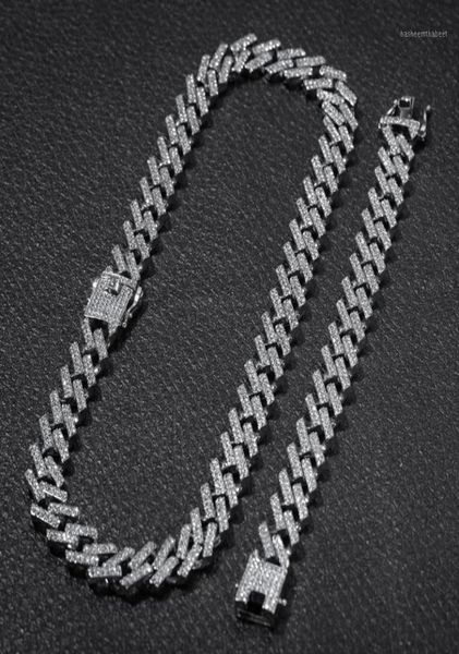 

chains bling iced out cz necklace miami bracelet hip hop 15mm cuban chain color zircon rhinestones stainless steel jewelry men fas1333033, Silver