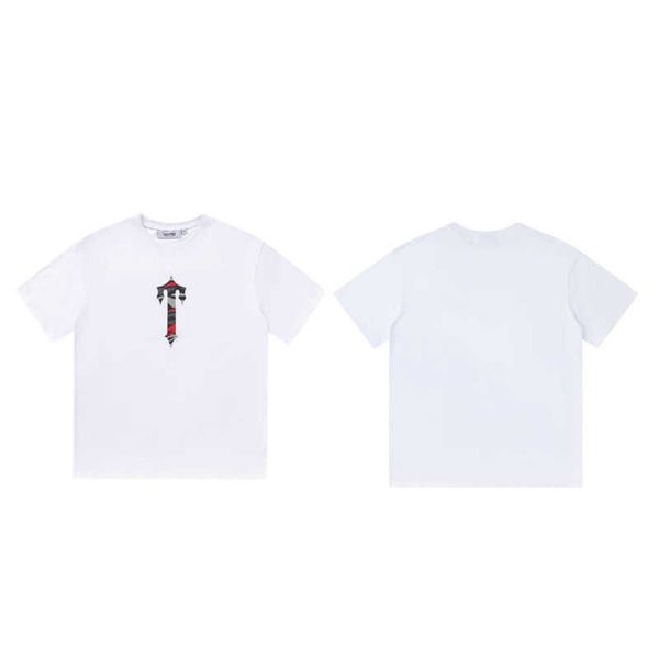 

trapstar t shirt mens summer short sleeve street loose casual round neck men's and women's t-shirt flame dice gradient camo letter, White;black