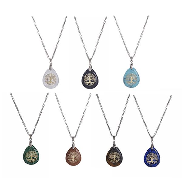 

life tree water drop necklace natural stone crystal pendant necklace fashion designer jewelry, Silver