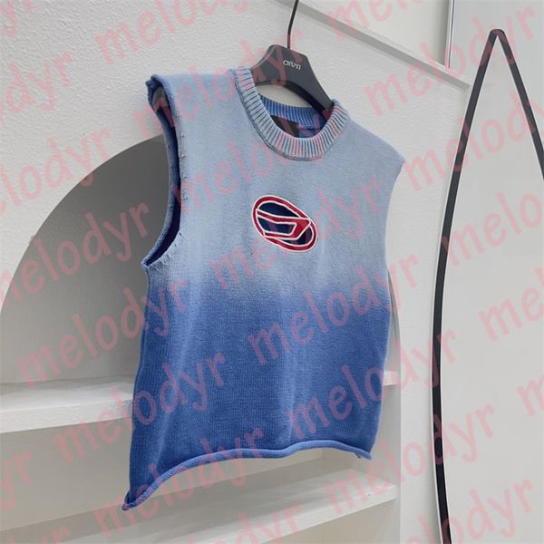 

hollow letter tank gradient color knitted sleeveless tees womens summer casual vest, White