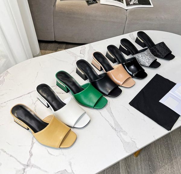 

women fashion slippers sandals cruise patent 45cm heel calfskin green turquoise mules black white green pink nude4681183