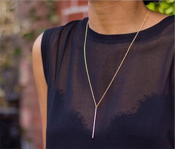

new fashion simple design silver gold color long link chain bar pendant necklaces pendants for women girls4469317