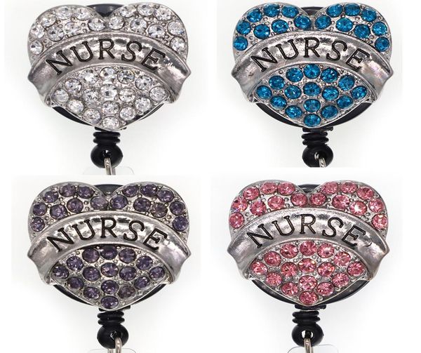 

10 pcslot whole key rings crystal rhinestone heart shape nurse name card badges holders for accessories6269283, Slivery;golden