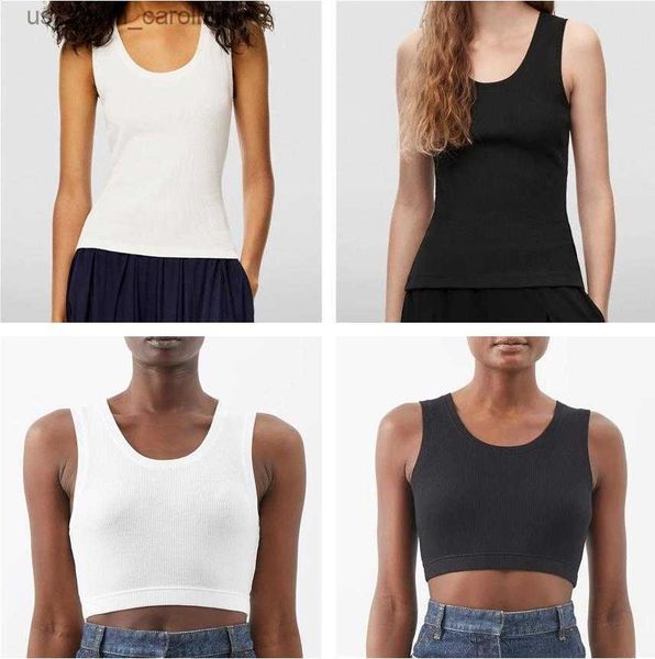 

woman tanks camis clothing anagram-embroidered cotton-blend tank r t shirts yoga suit knitted fitness sports bra mini femme cropped ladies t, White