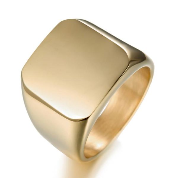 

new simple style square big width signet mens ring titanium steel finger multi colors men jewelry fast 7471752, Silver