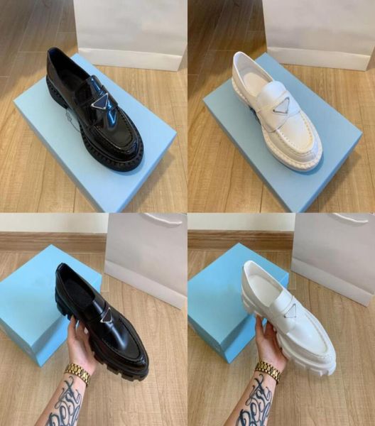 

dress shoes high heel flat shoe social chunky women wedding party quality leather business formal loafer with original box classic1022398, Black