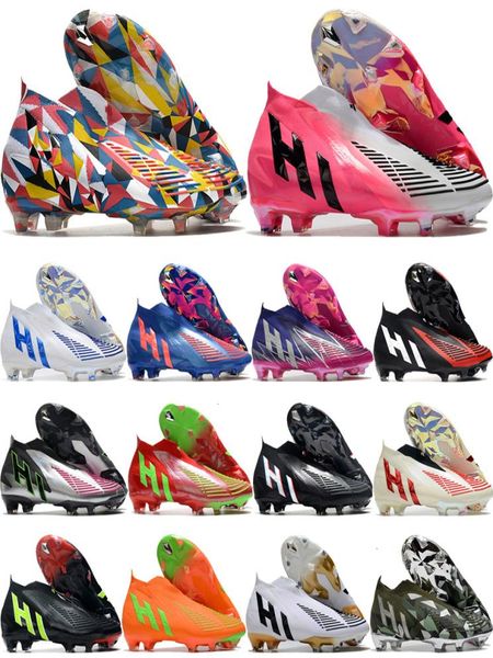 

send with bag football boots predator edge fg laceless soccer shoes for mens ankle outdoor soft leather spikes knit s7347397, Black
