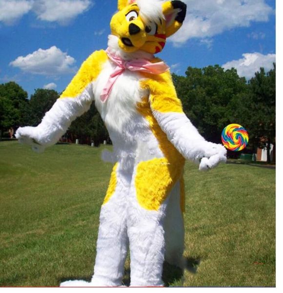 

halloween costume dog mascot costume long fur husky party cartoon outfits advertising promotion carnival cartoon fancy dress christmas chara, Red;yellow