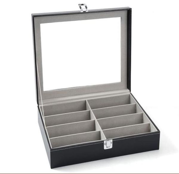 

8 pieces capacity lockable eyeglass counter table display box sunglass presentation case double tray eyewear collection box8918519