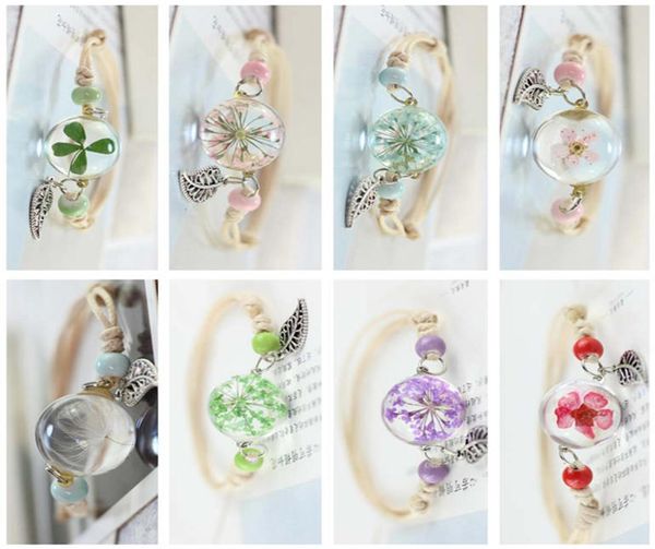 

dhl epacket dried flower plant specimen glass ball dandelion gypsophila starry couple gift female bracelet djfb107 charm bracelets7746410, Golden;silver