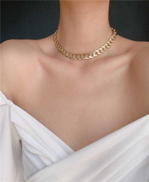 

korean fashion chokers necklace for women gold silver color cuban chain statement necklace fashion jewelry gifts6986842, Golden;silver