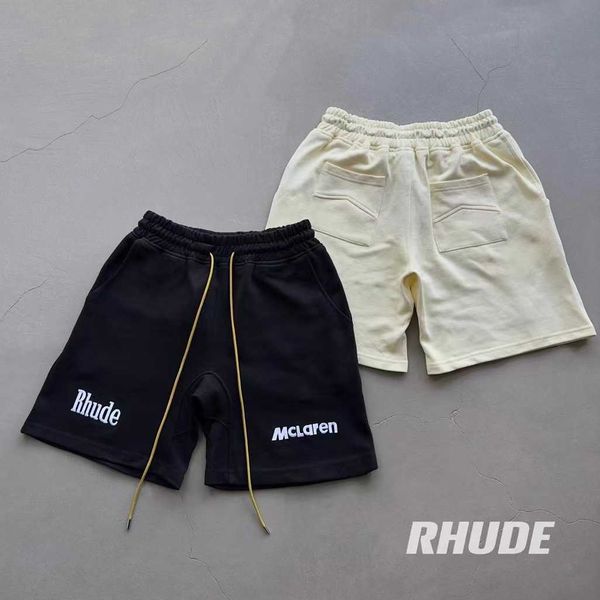 

u43i 2023 men's and women's high street shorts fashion designer brand rhude co branded american letters embroidered drawstring loo, White;black