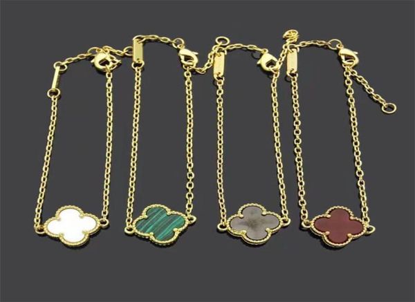

gemstone single flower four leaf clover bracelet chain fashion woman bracelet designer jewelry stainless steel 18k gold plated2040777, Black